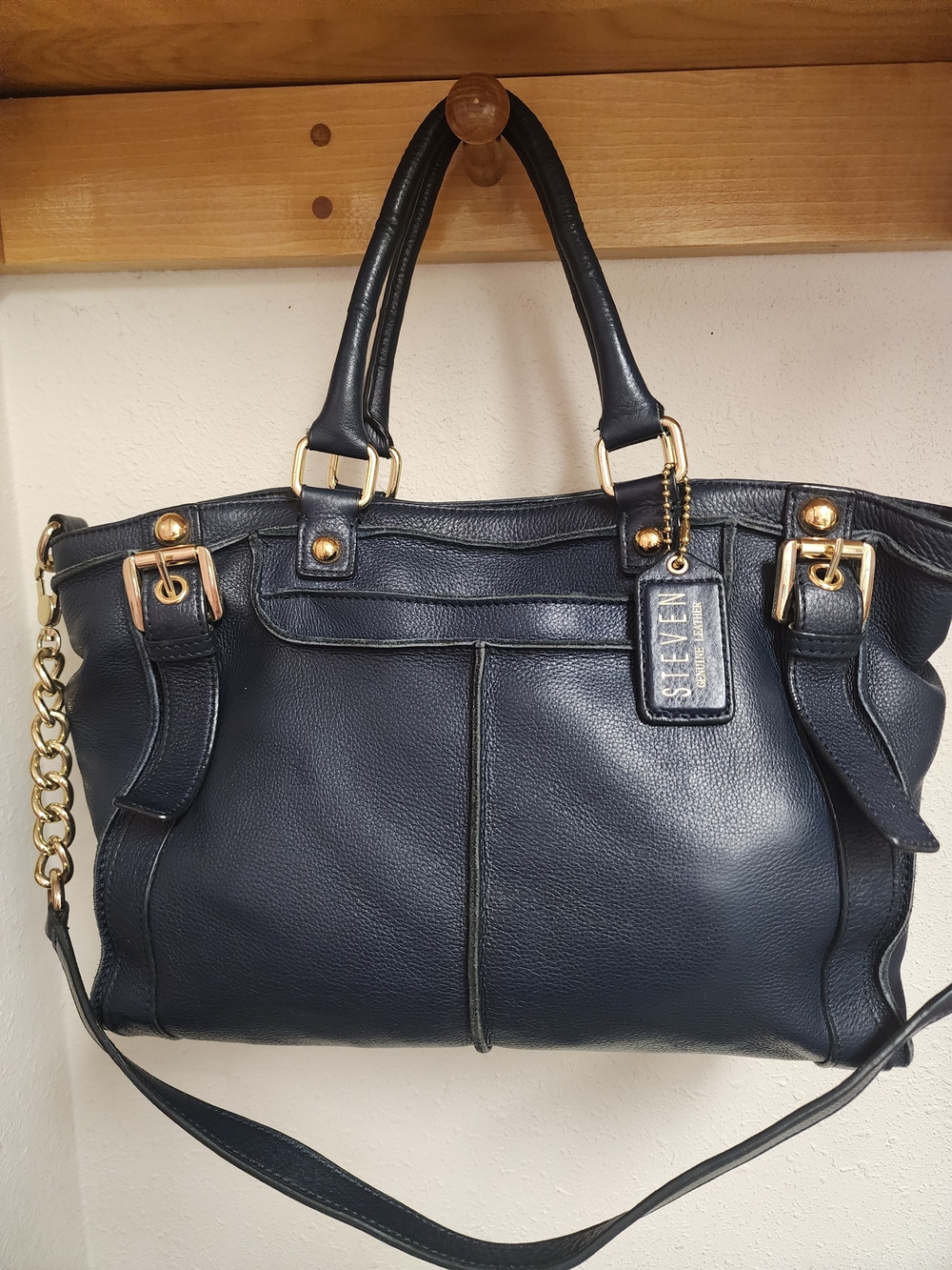 Steven By Steve Madden Navy Leather Tote Bag 16x9 Excellent Condition
